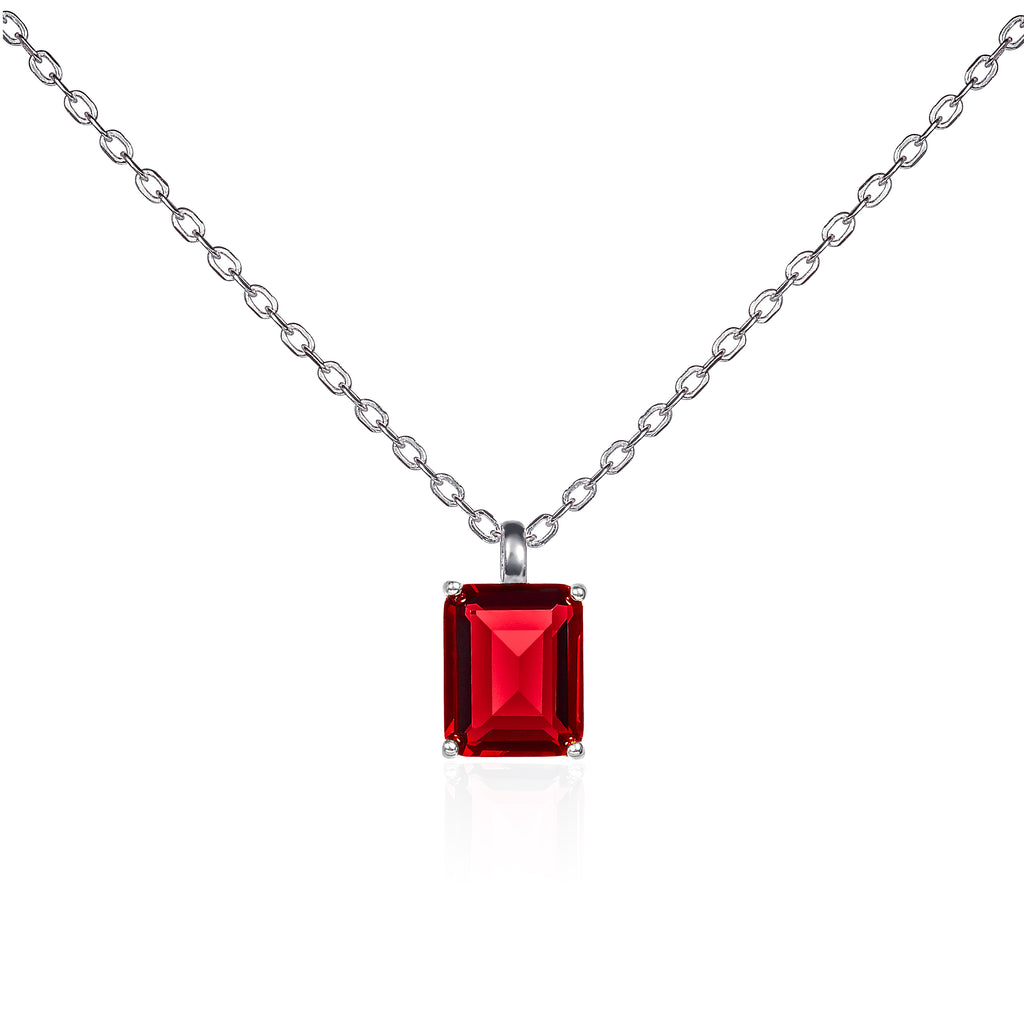 Dainty 925 Sterling Silver Red Rectangle Solitaire Pendant Necklace For Women