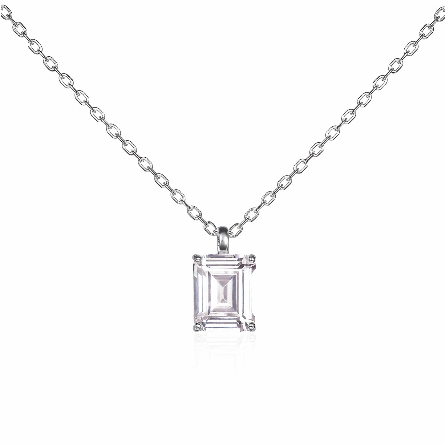 Dainty 925 Sterling Silver Rectangle Solitaire Pendant Necklace For Women