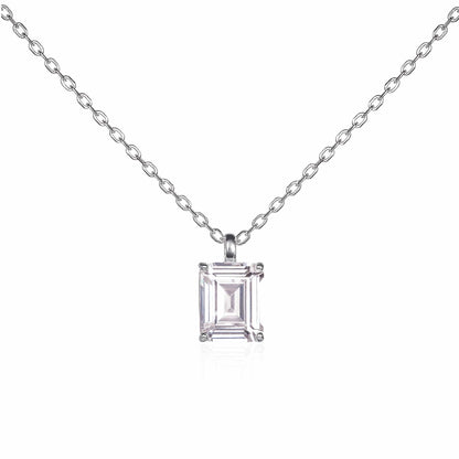Dainty 925 Sterling Silver Rectangle Solitaire Pendant Necklace For Women