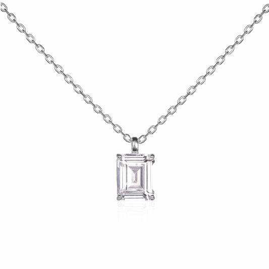 Dainty 925 Sterling Silver Rectangle Solitaire Pendant Necklace For Women