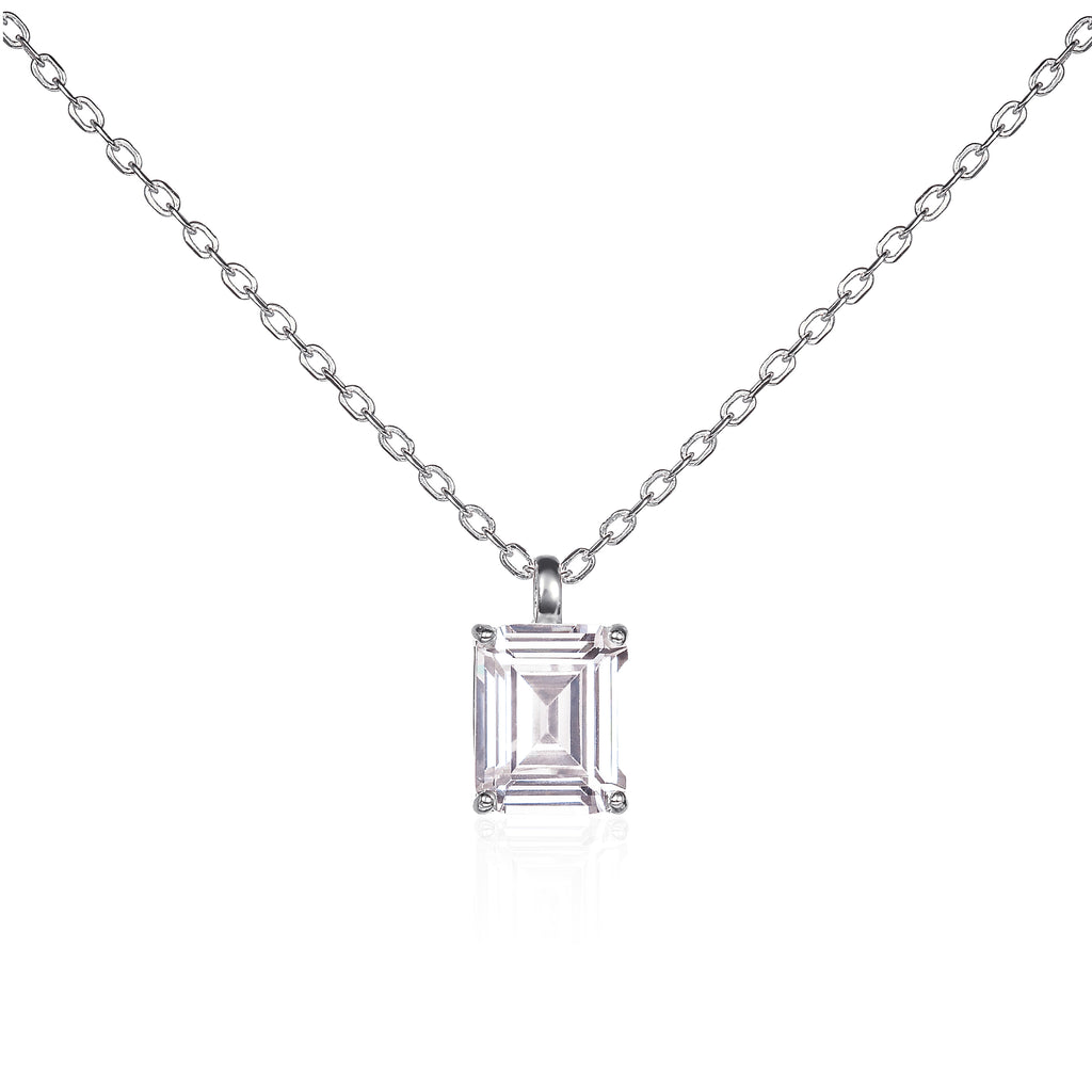 Dainty 925 Sterling Silver Rectangle Solitaire Pendant Necklace For Women