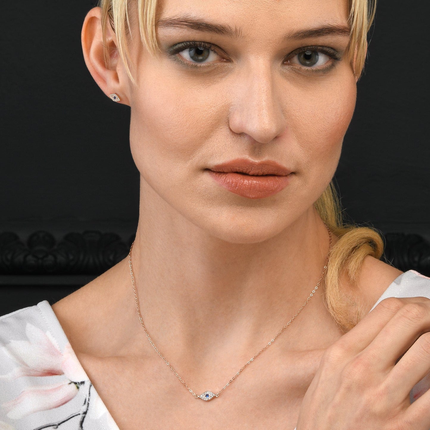 Rose Gold Evil Eye Stud Earrings for Women