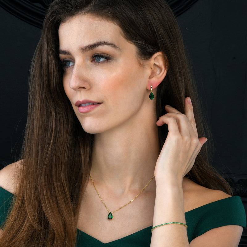 Gold Plated Green Pear Pendant Necklace for Women.