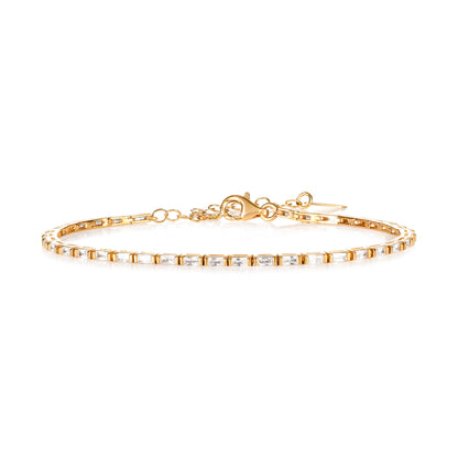 Gold Plated Sterling Silver Tennis Bracelet With Baguette-Cut Stones for Women