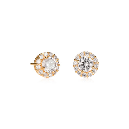 Gold Plated Sterling Silver Cubic Zirconia Round Halo Stud Earrings