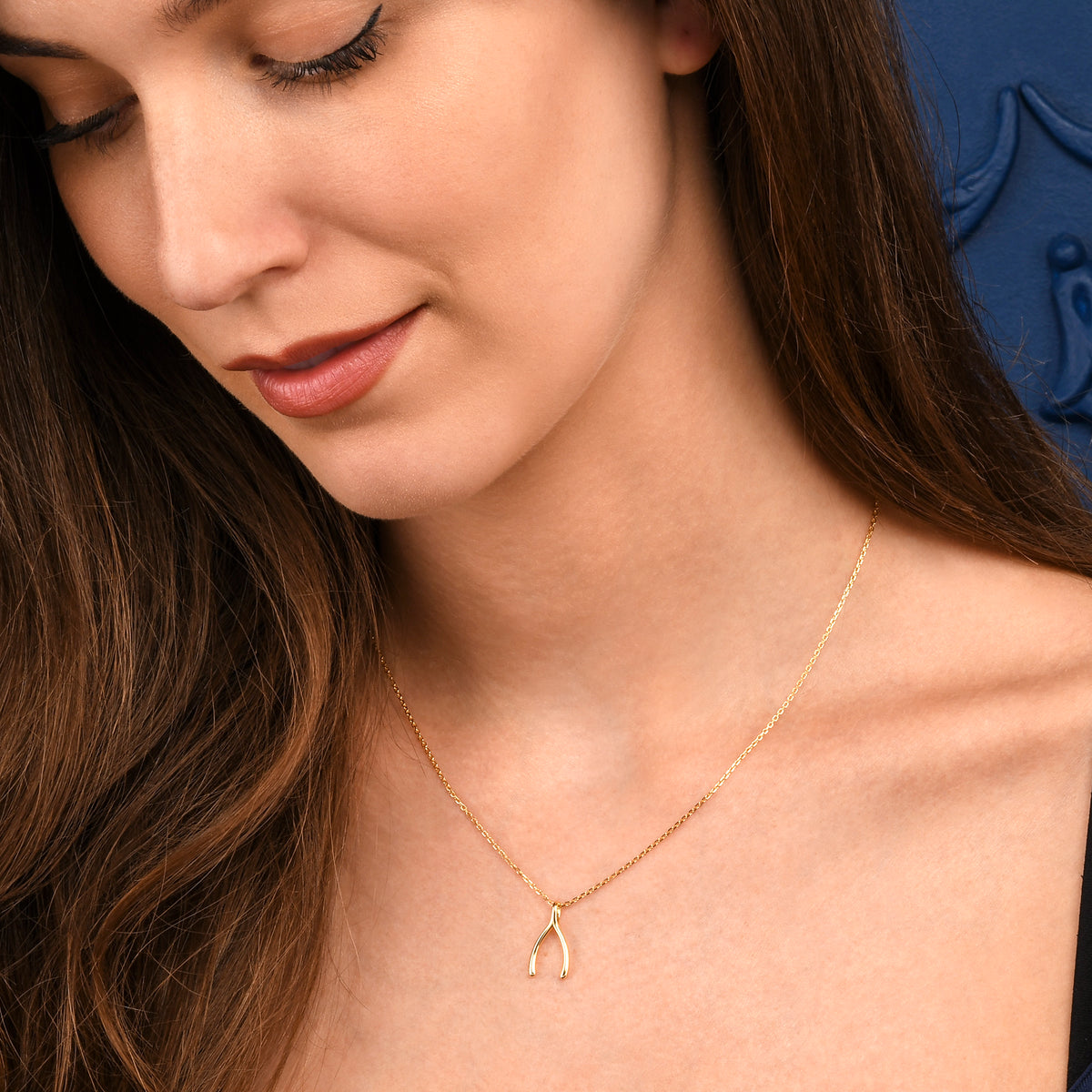 Gold Plated Sterling Silver Wishbone Pendant Necklace for Women