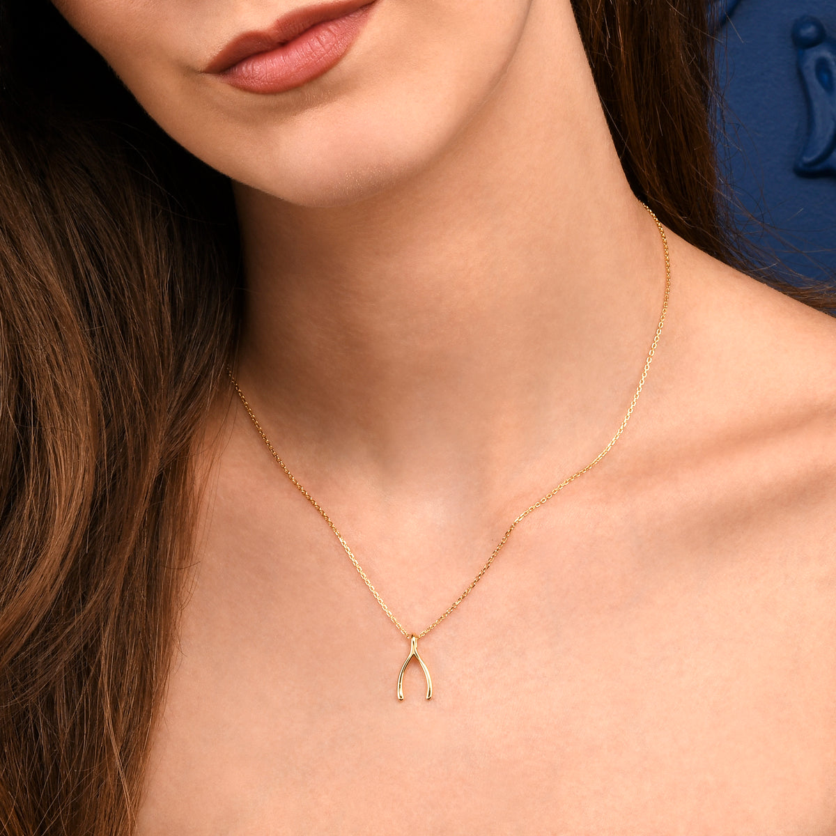 Gold Plated Sterling Silver Wishbone Pendant Necklace for Women