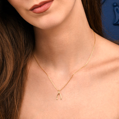 Gold Plated Sterling Silver Wishbone Pendant Necklace for Women