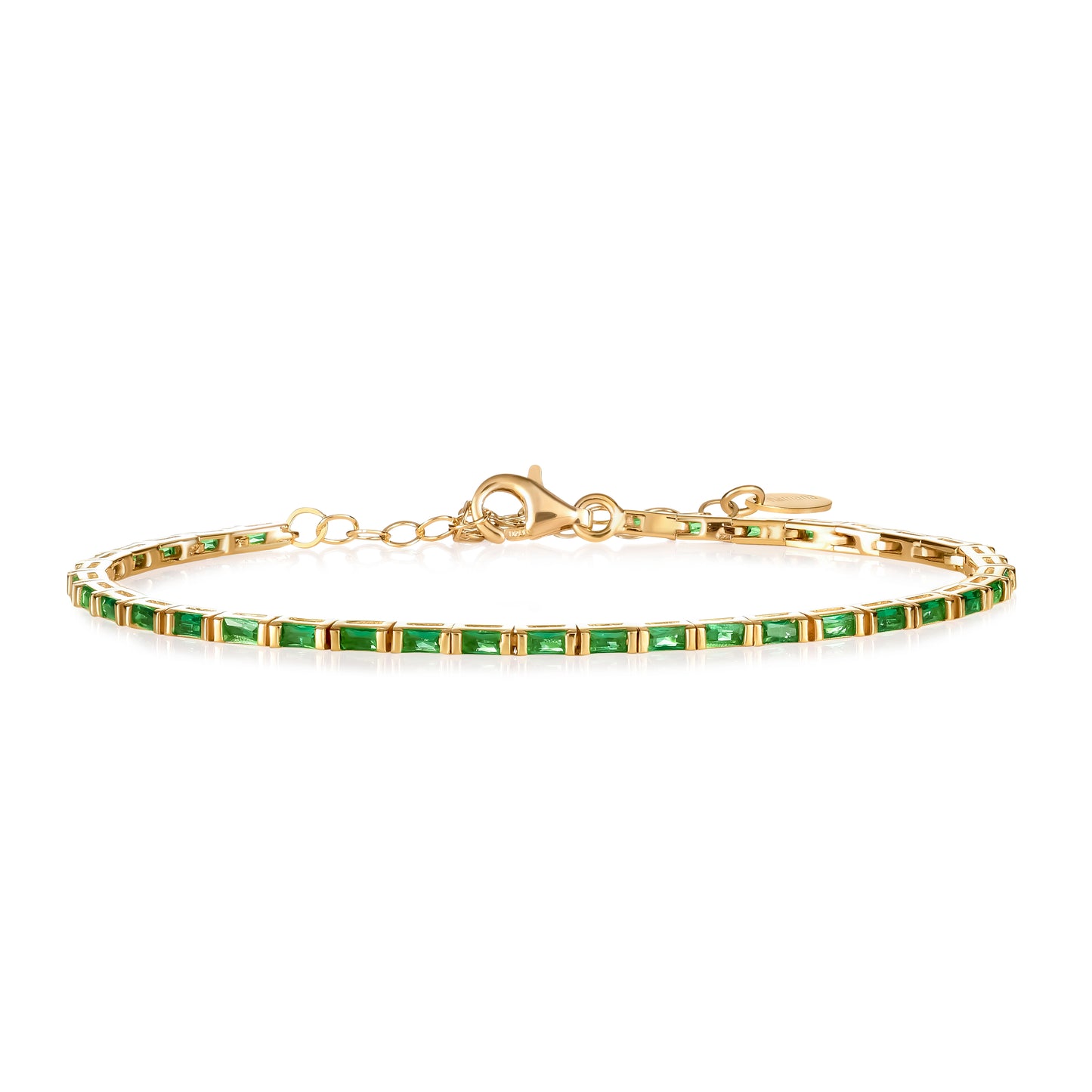 Green Gold Plated Sterling Silver Tennis Bracelet With Baguette-Cut Stones for Women
