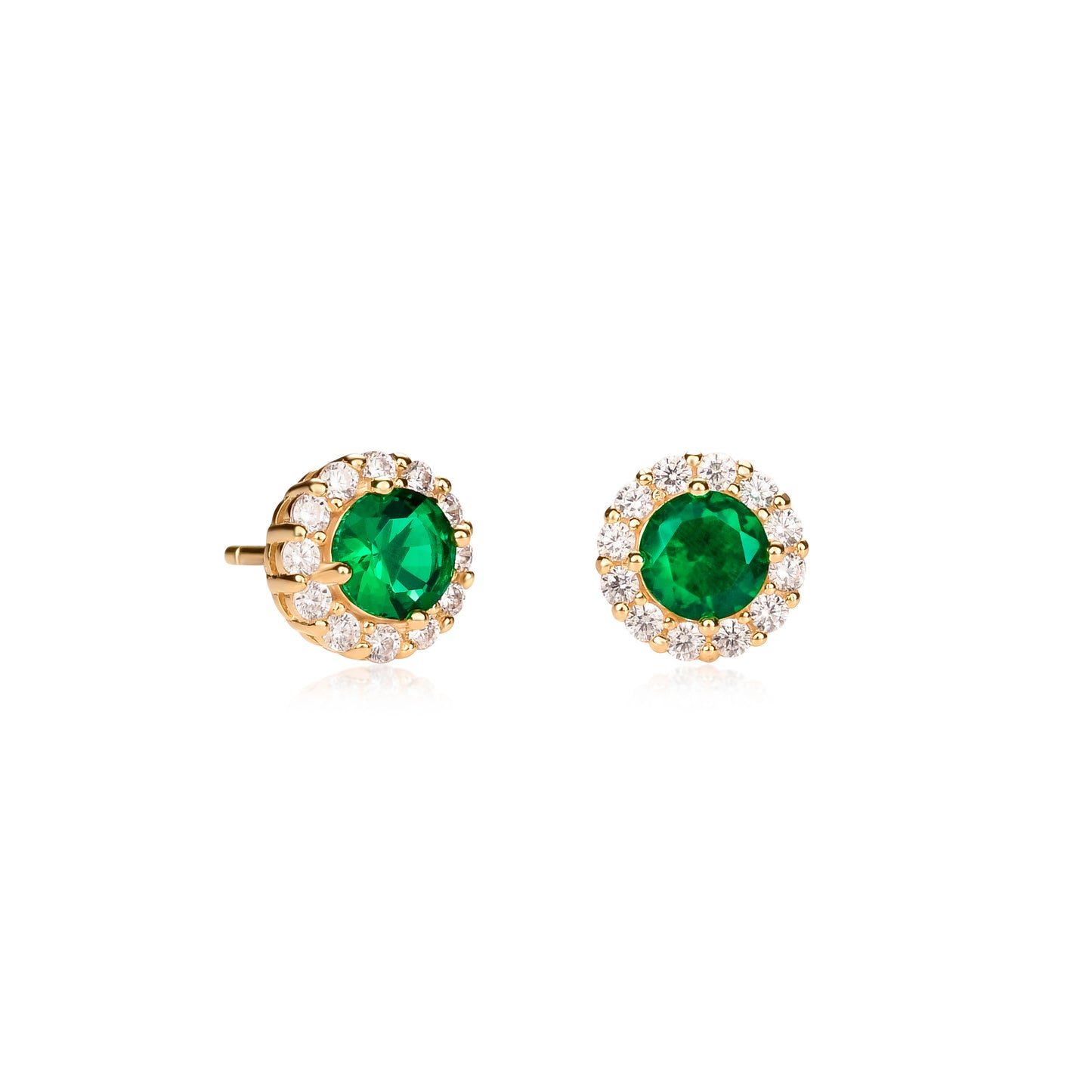 Gold Plated Sterling Silver Green Cubic Zirconia Round Halo Stud Earrings