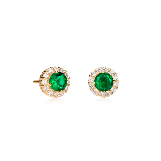 Gold Plated Sterling Silver Green Cubic Zirconia Round Halo Stud Earrings