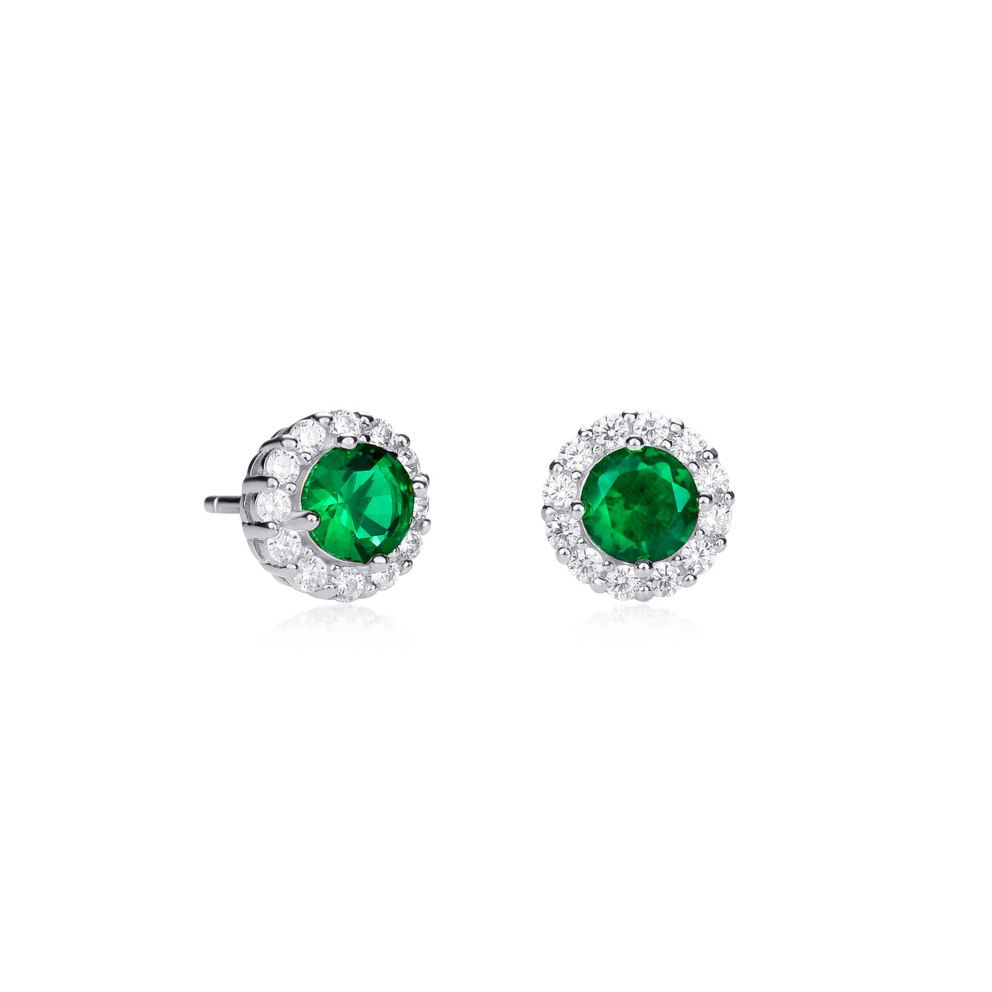 925 Sterling Silver Green Cubic Zirconia Round Halo Stud Earrings