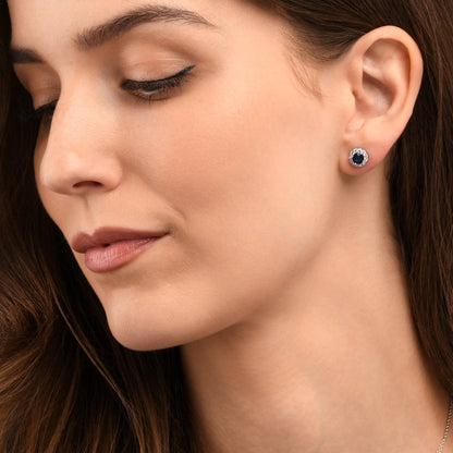 925 Sterling Silver Blue Cubic Zirconia Round Halo Stud Earrings