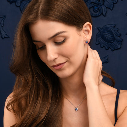 925 Sterling Silver Blue Cubic Zirconia Round Halo Stud Earrings