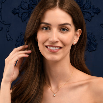 Gold Plated Sterling Silver Cubic Zirconia Round Halo Stud Earrings