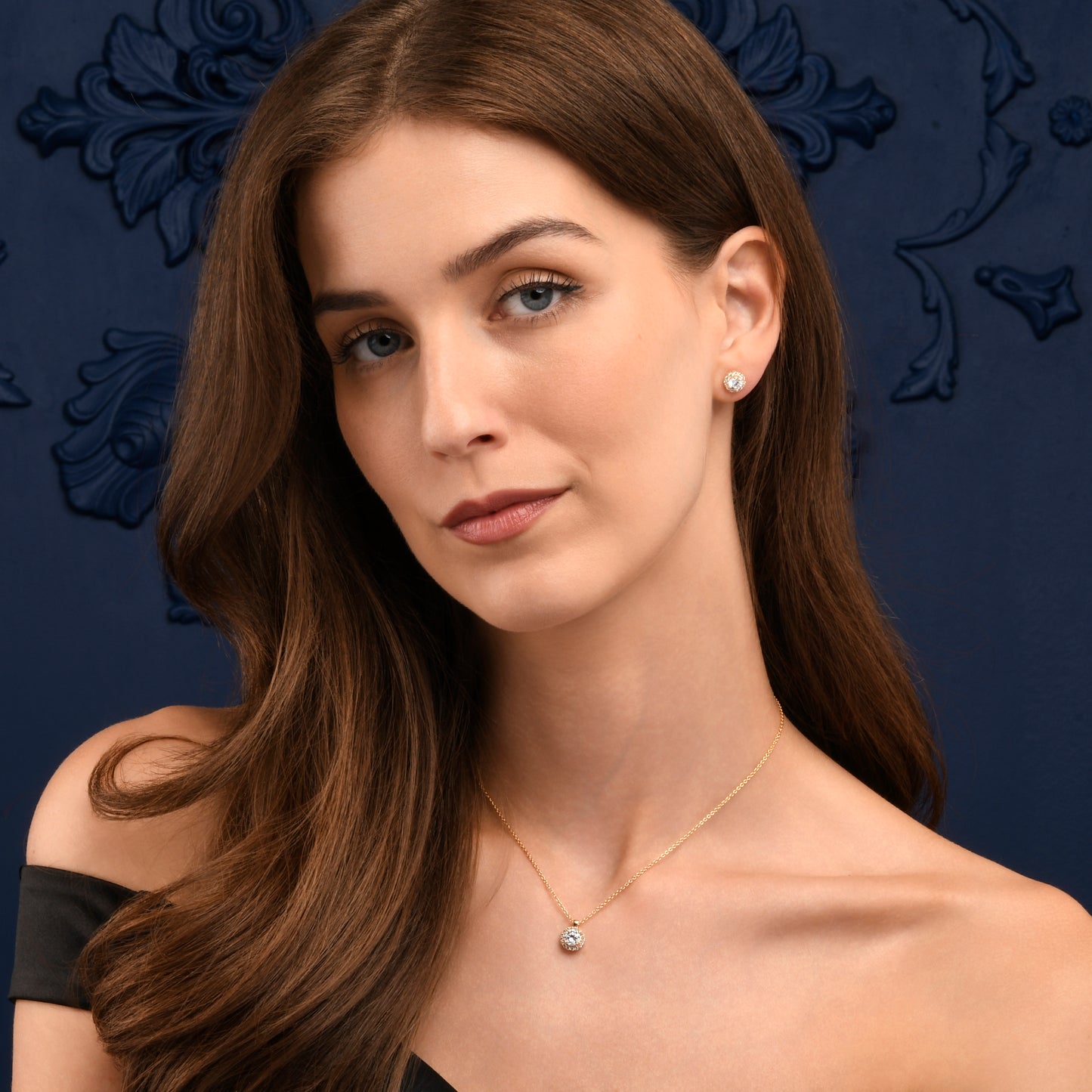 Gold Plated Sterling Silver Cubic Zirconia Round Halo Pendant Necklace