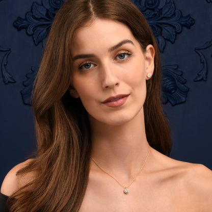 Gold Plated Sterling Silver Cubic Zirconia Round Halo Pendant Necklace