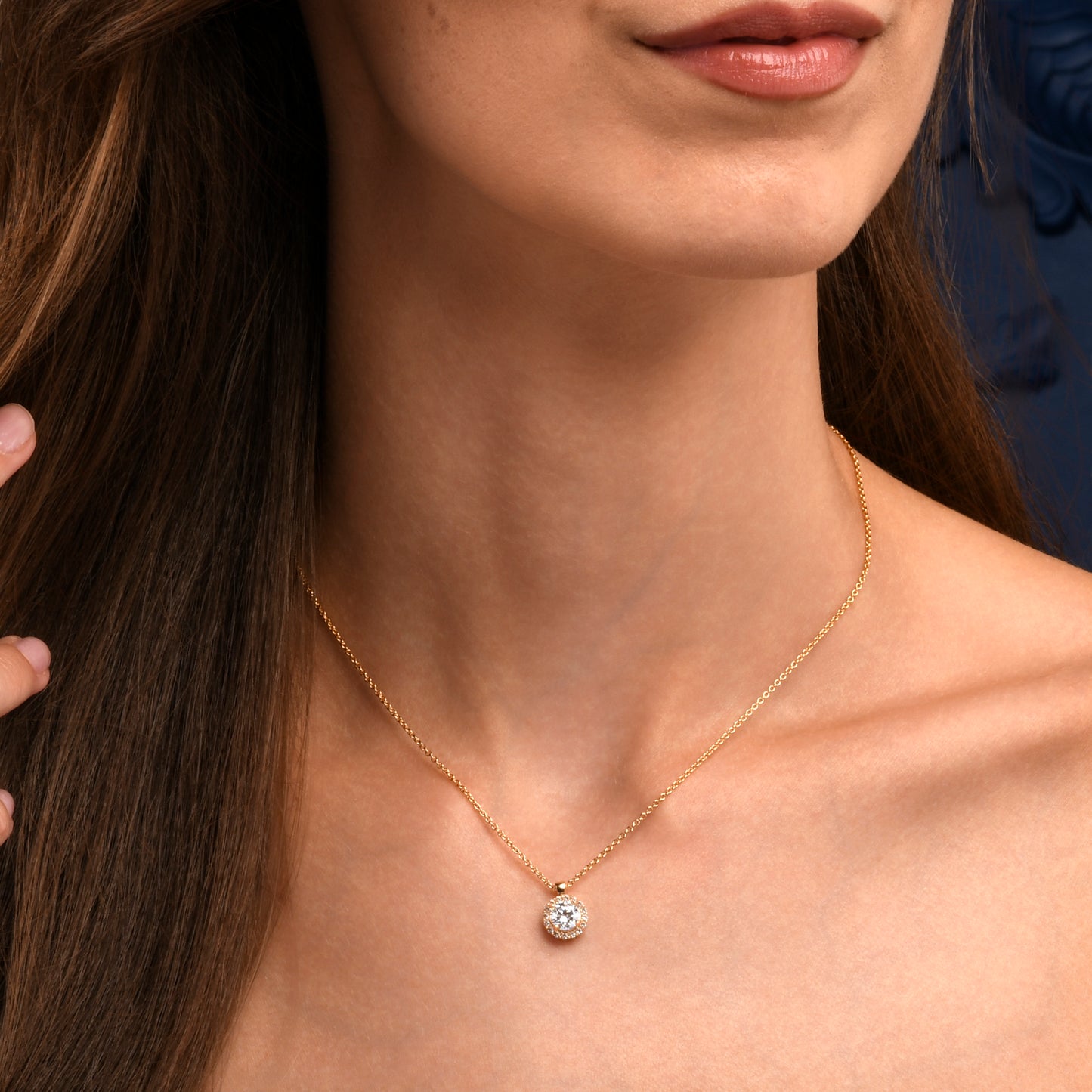 Gold Plated Sterling Silver Cubic Zirconia Round Halo Pendant Necklace