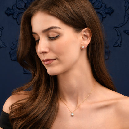 Gold Plated Sterling Silver Cubic Zirconia Round Halo Stud Earrings