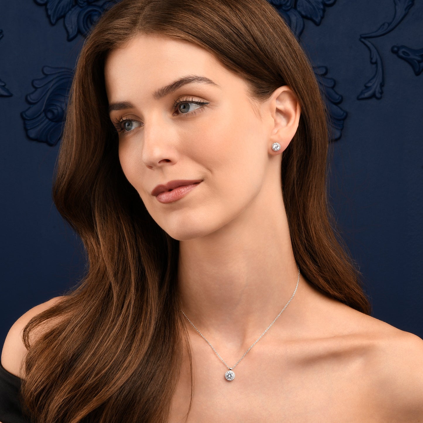 925 Sterling Silver Cubic Zirconia Round Halo Pendant Necklace