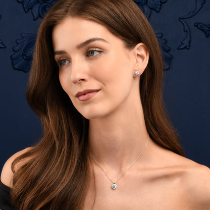 925 Sterling Silver Cubic Zirconia Round Halo Pendant Necklace