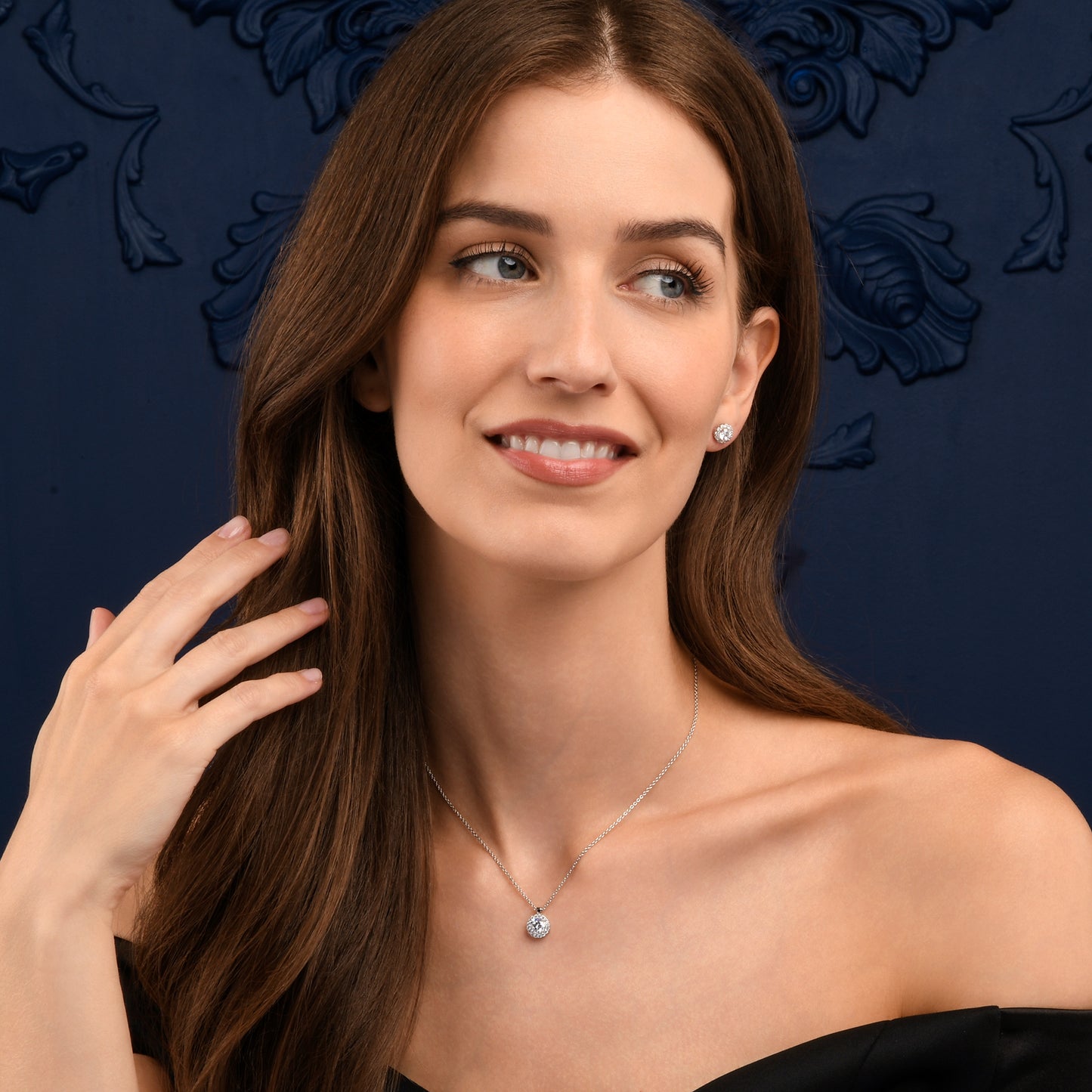 925 Sterling Silver Cubic Zirconia Round Halo Pendant Necklace