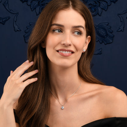 925 Sterling Silver Cubic Zirconia Round Halo Pendant Necklace