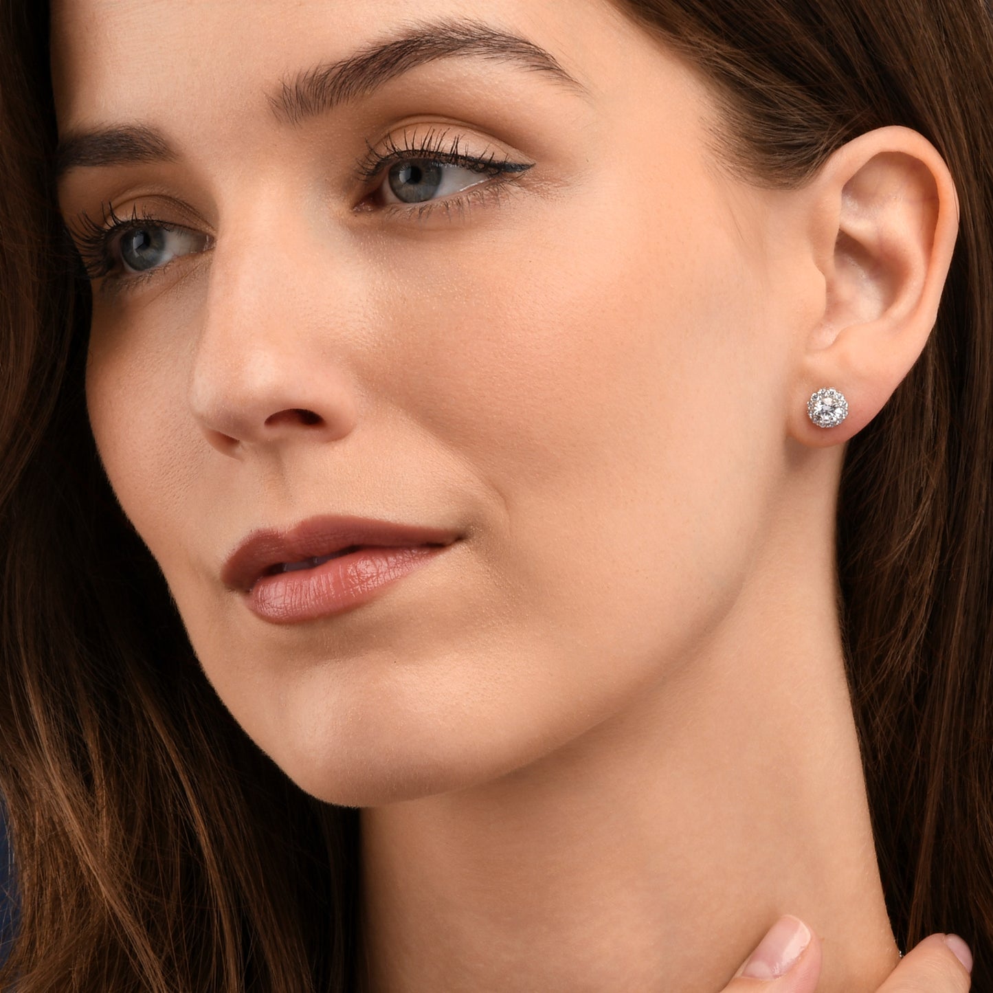 925 Sterling Silver Cubic Zirconia Round Halo Stud Earrings