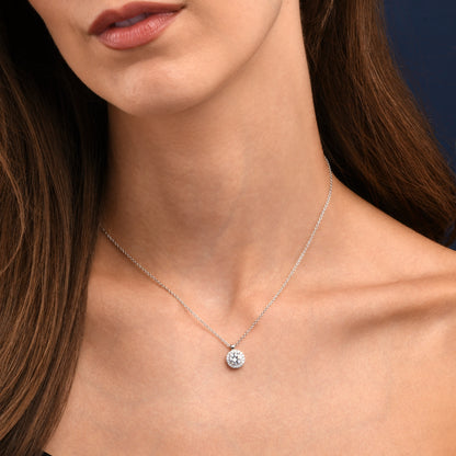925 Sterling Silver Cubic Zirconia Round Halo Pendant Necklace