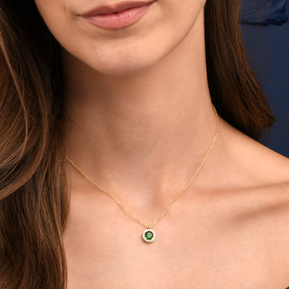 Gold Plated Sterling Silver Green Cubic Zirconia Round Halo Pendant Necklace