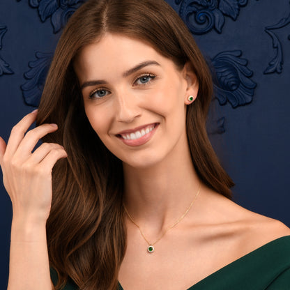 Gold Plated Sterling Silver Green Cubic Zirconia Round Halo Stud Earrings