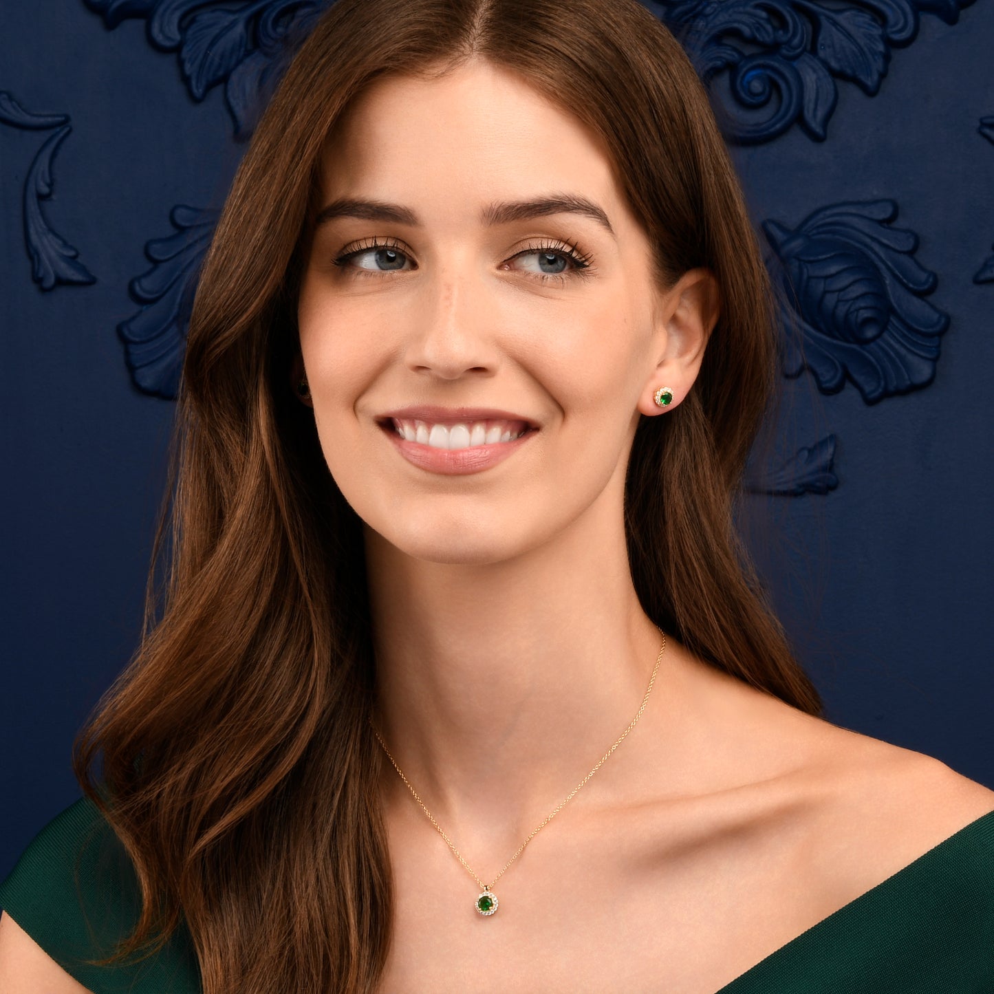 Gold Plated Sterling Silver Green Cubic Zirconia Round Halo Stud Earrings