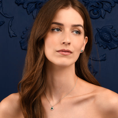 925 Sterling Silver Green Cubic Zirconia Round Halo Pendant Necklace