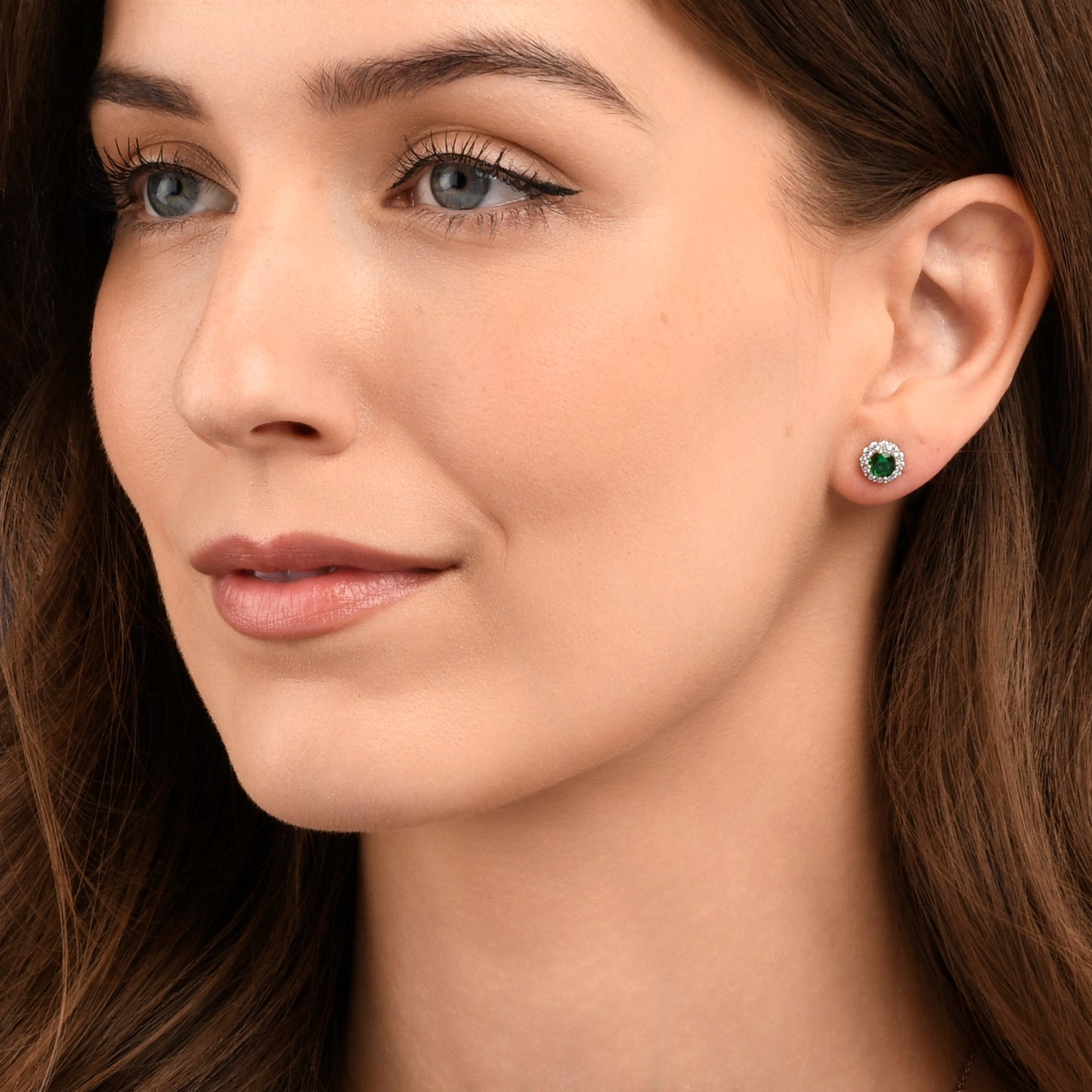 925 Sterling Silver Green Cubic Zirconia Round Halo Stud Earrings