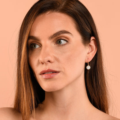 Gold Plated Round Halo Drop Earrings with Clear Cubic Zirconia Stones for women
