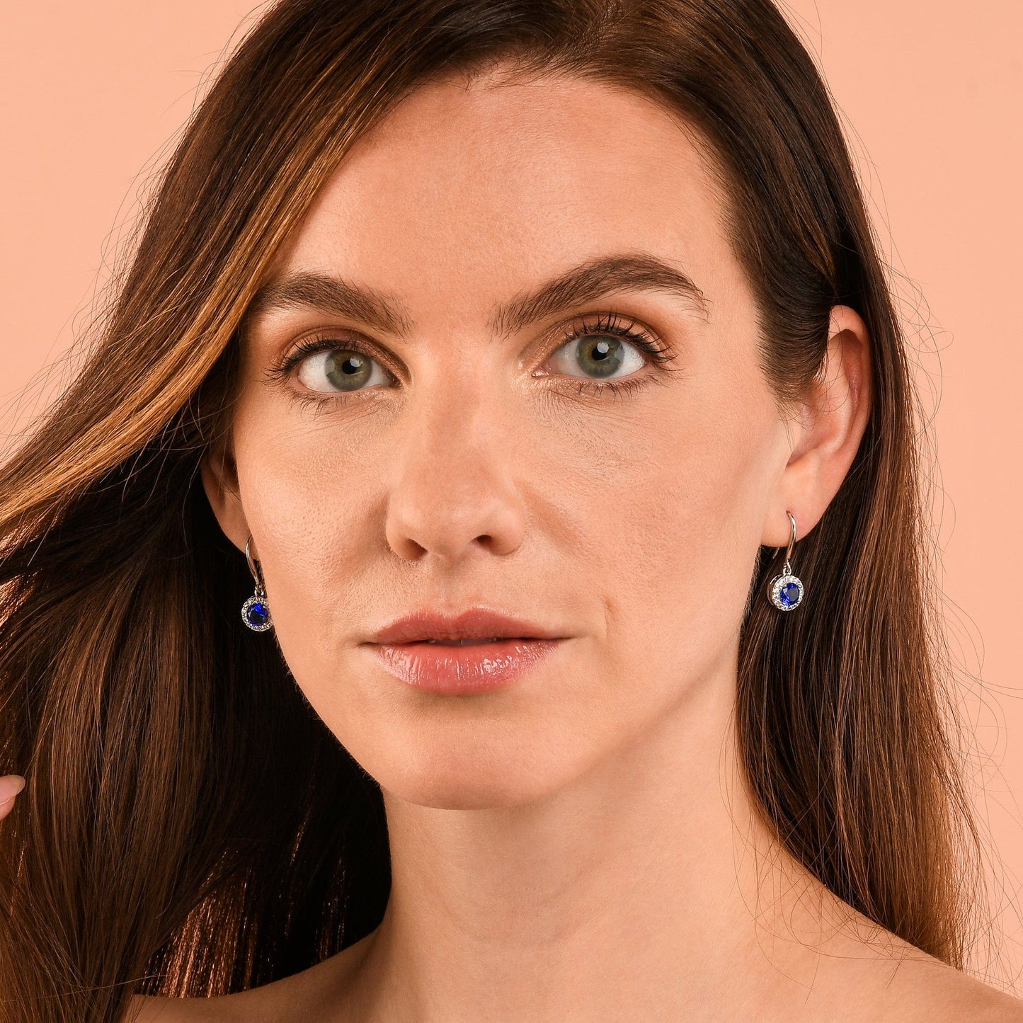 Silver Round Blue Halo Drop Earrings With Cubic Zirconia Stones for women