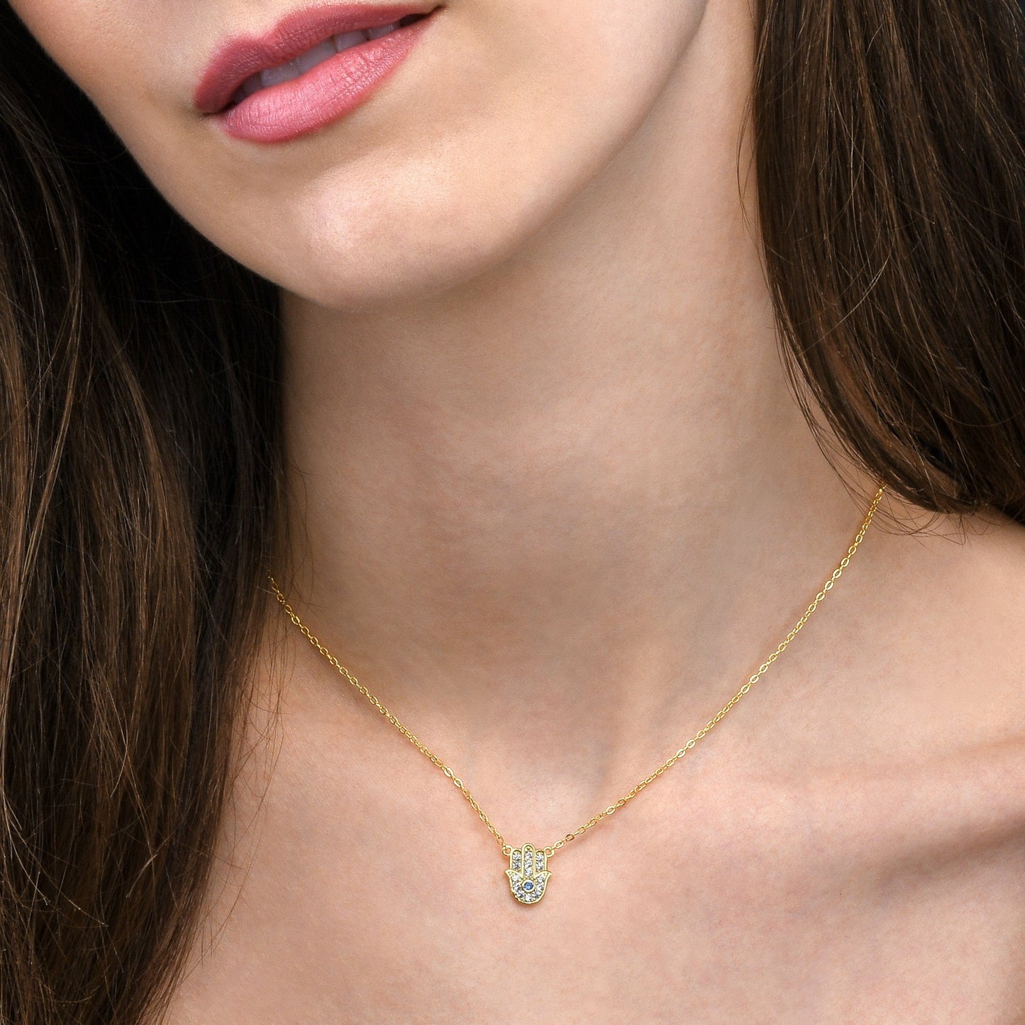 Gold Plated 925 Sterling Silver Hamza Pendant Necklace for Women