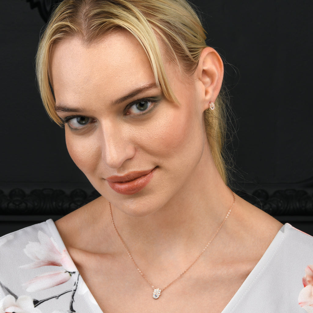 Rose Gold Hamza Hand Stud Earrings for Women