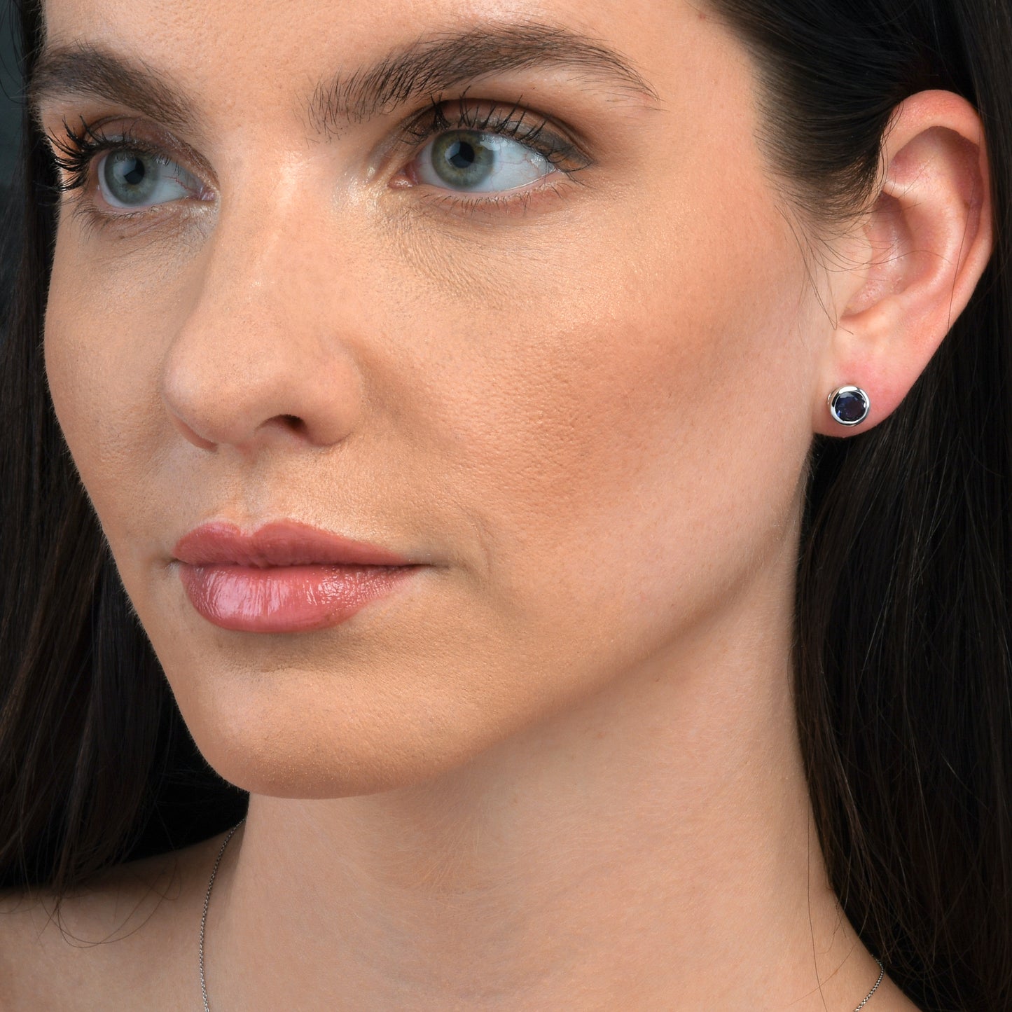 Sterling Silver Bezel Set Iolite Stud Earrings For Women