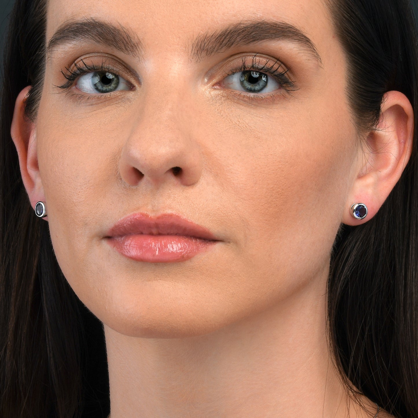Sterling Silver Bezel Set Iolite Stud Earrings For Women