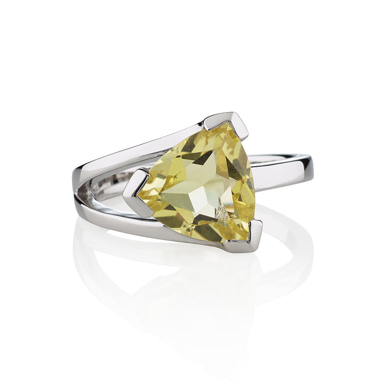 925 Sterling Silver Trillion Cut Lemon Quartz Gemstone Ring For Women