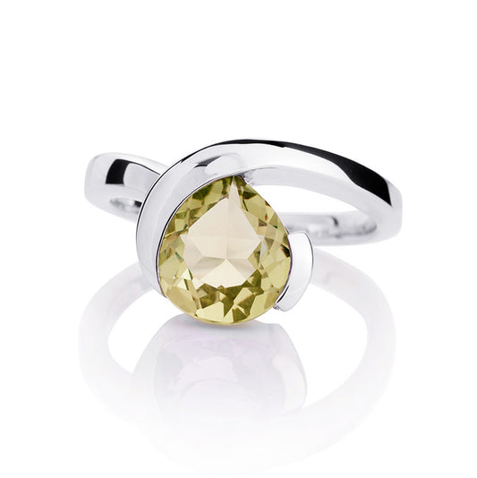 Sterling Silver Pear-Shaped Lemon Quartz Gemstone Ring For Women