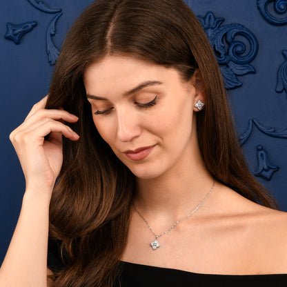 Silver Quatrefoil Stud Earrings With Pear Shaped Cubic Zirconia For Women