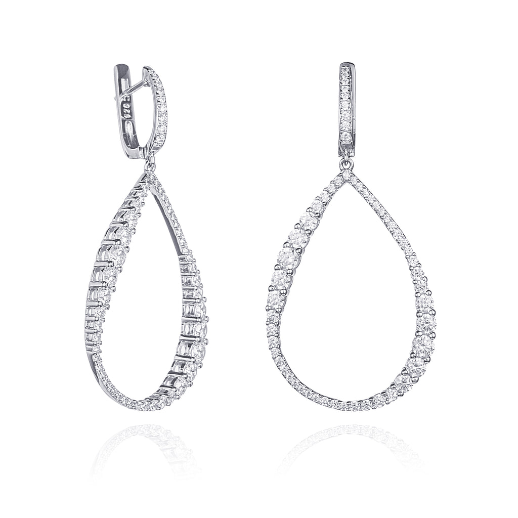 Long Drop Earrings in a Hollow Teardrop Shape in 925 Sterling Silver For Women