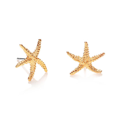 Brushed Finish Large Starfish Stud Earrings in Gold for Women