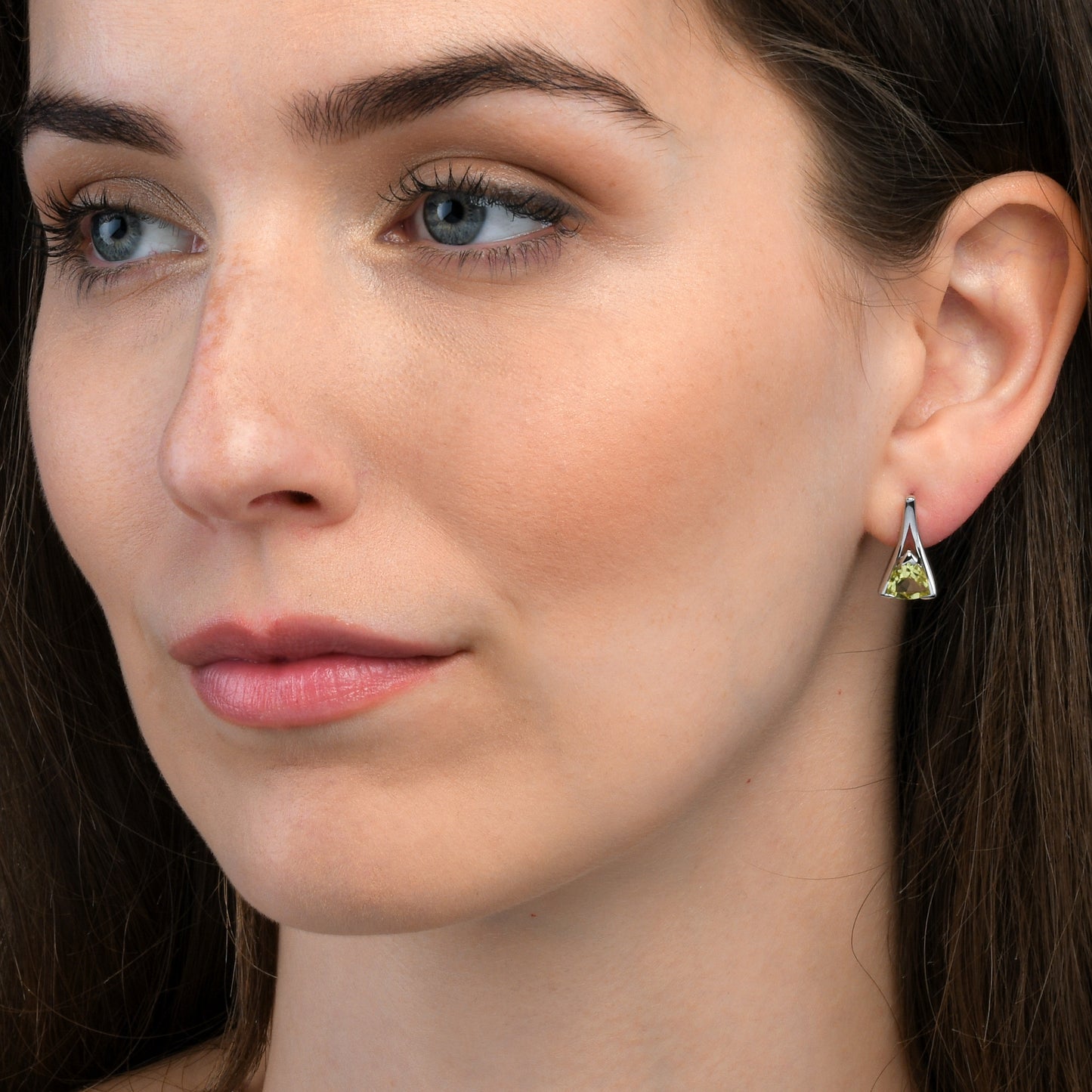 Sterling Silver Trillion Cut Lemon Quartz Gemstone Stud Earrings For Women