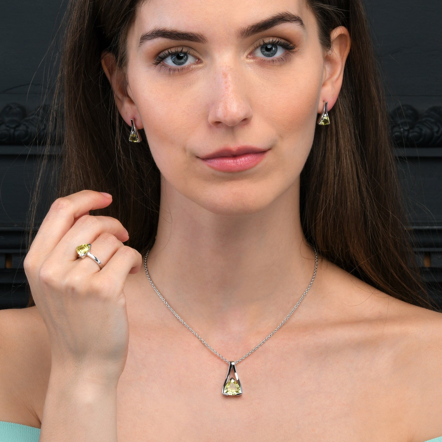 925 Sterling Silver Trillion Cut Lemon Quartz Gemstone Ring For Women