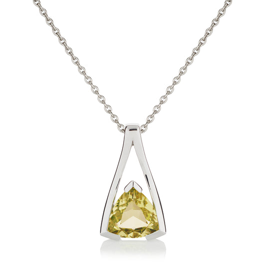 Sterling Silver Lemon Quartz Trillion Pendant Necklace For Women