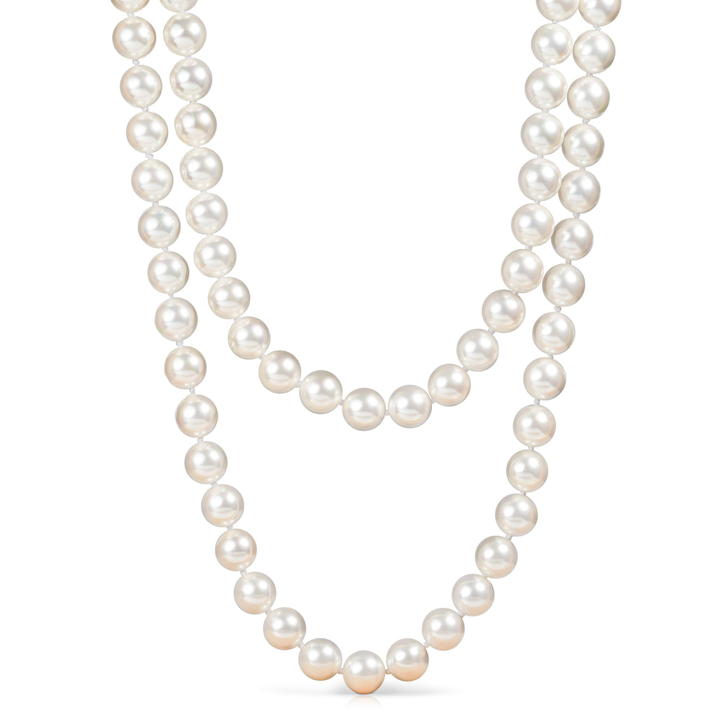 55-inch Extra Long Stylish Pearl Necklace for Women with White Shell Pearls