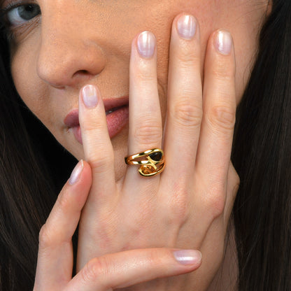 Gold Vermeil Ring with Pear-Shaped Citrine & Smoky Quartz Gemstones